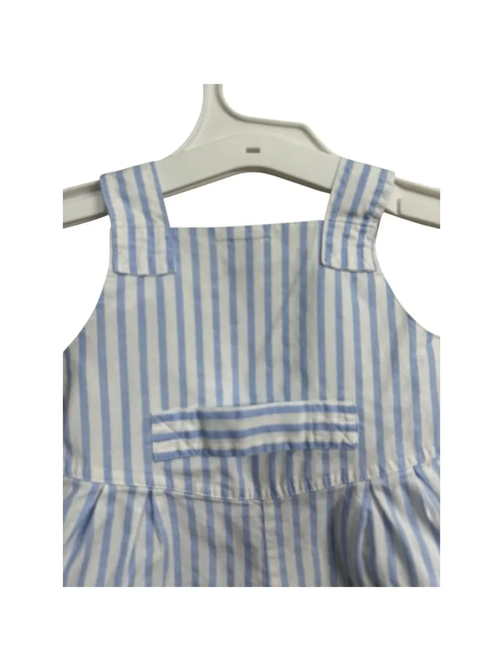 Vintage All Mine Baby Romper Blue White Stripe Overalls Embroidered Animals 6–12